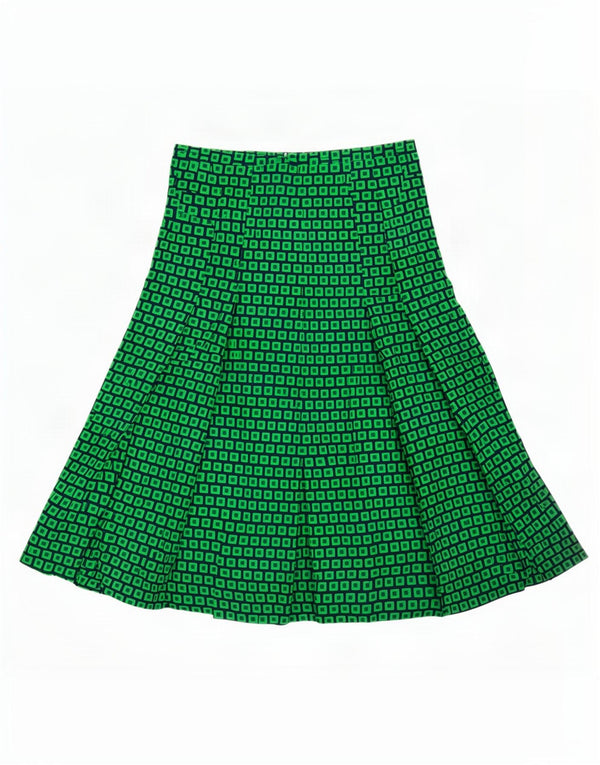 Vintage Womens A-Line Skirt EU 40 Medium W28 Green Geometric Polyester