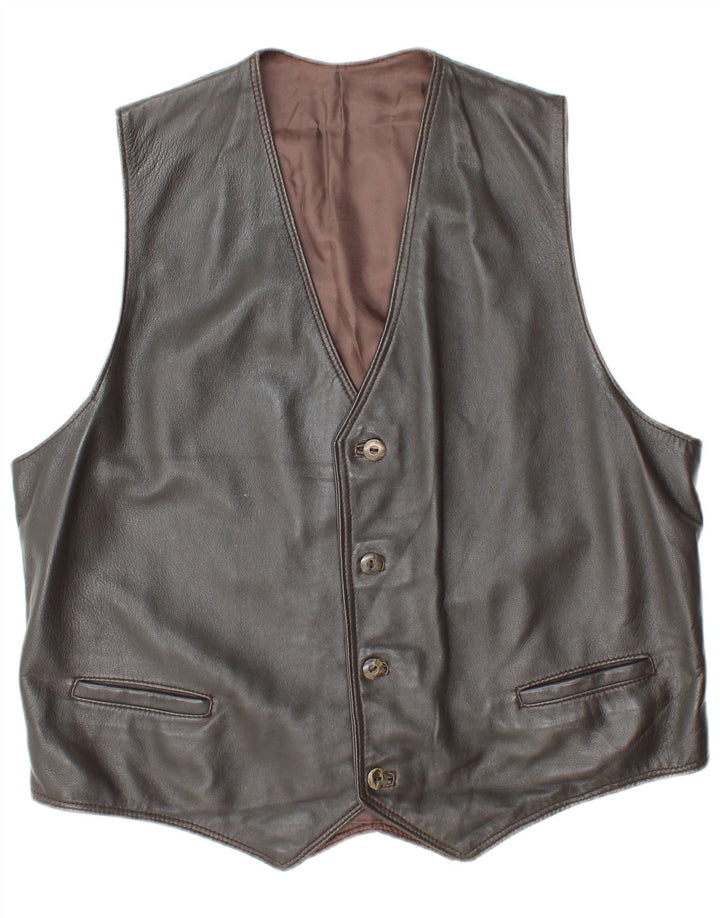 VINTAGE Mens Leather Waistcoat UK 38 Medium Grey