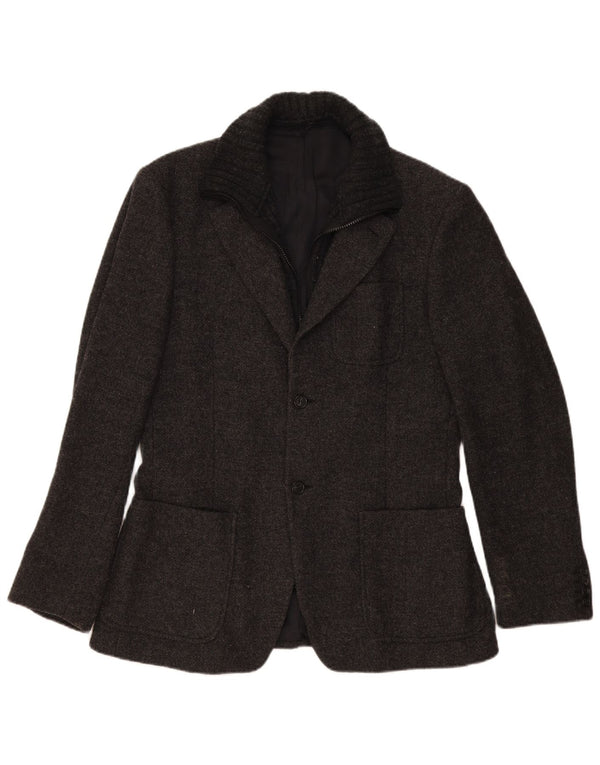 Benetton Mens 2 Button Blazer Jacket IT 50 Large Grey Flecked Wool