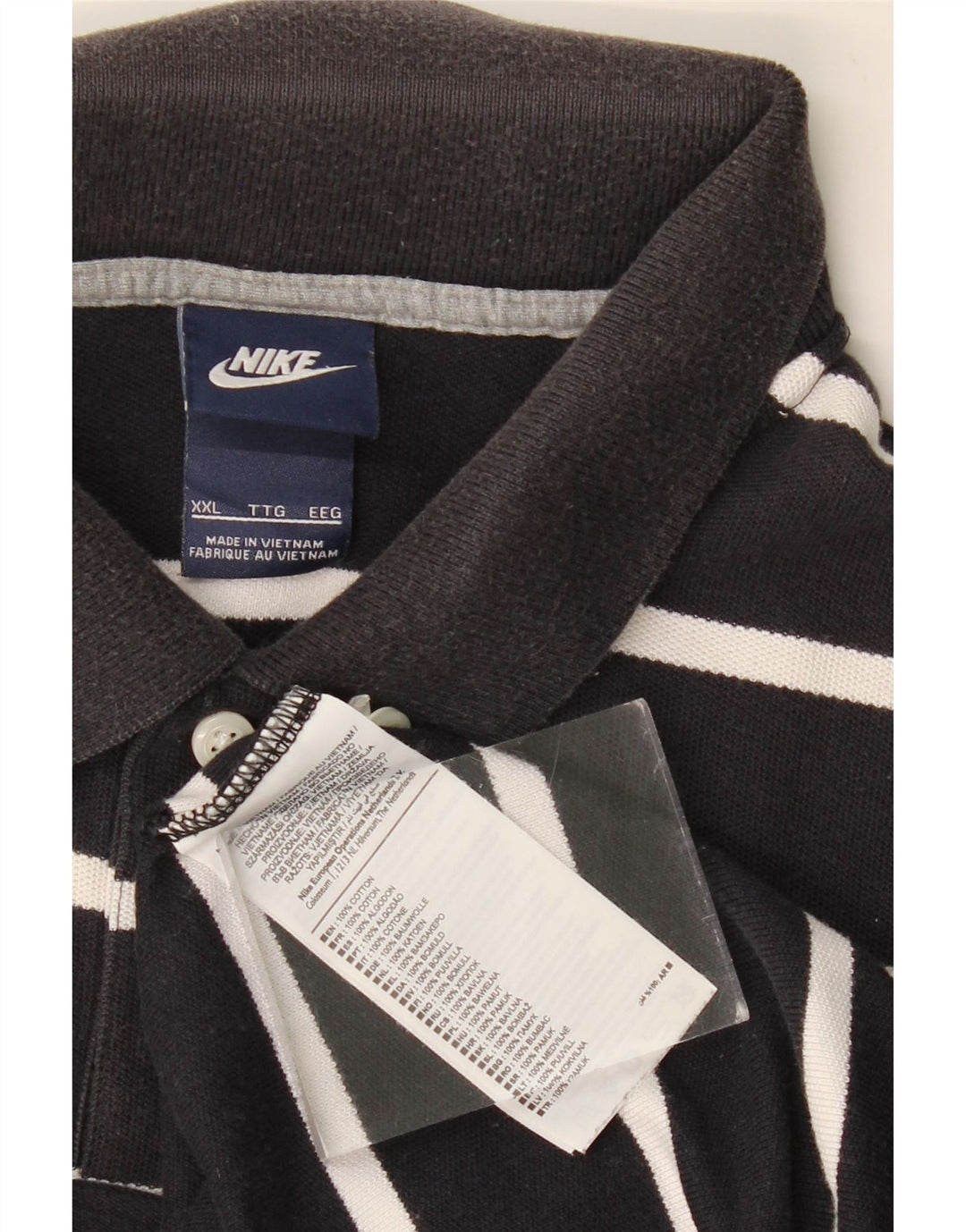 NIKE Mens Polo Shirt 2XL Navy Blue Striped Cotton