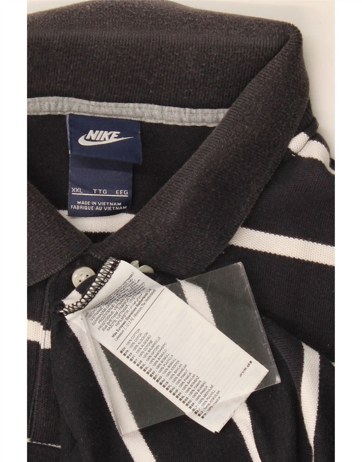 NIKE Mens Polo Shirt 2XL Navy Blue Striped Cotton