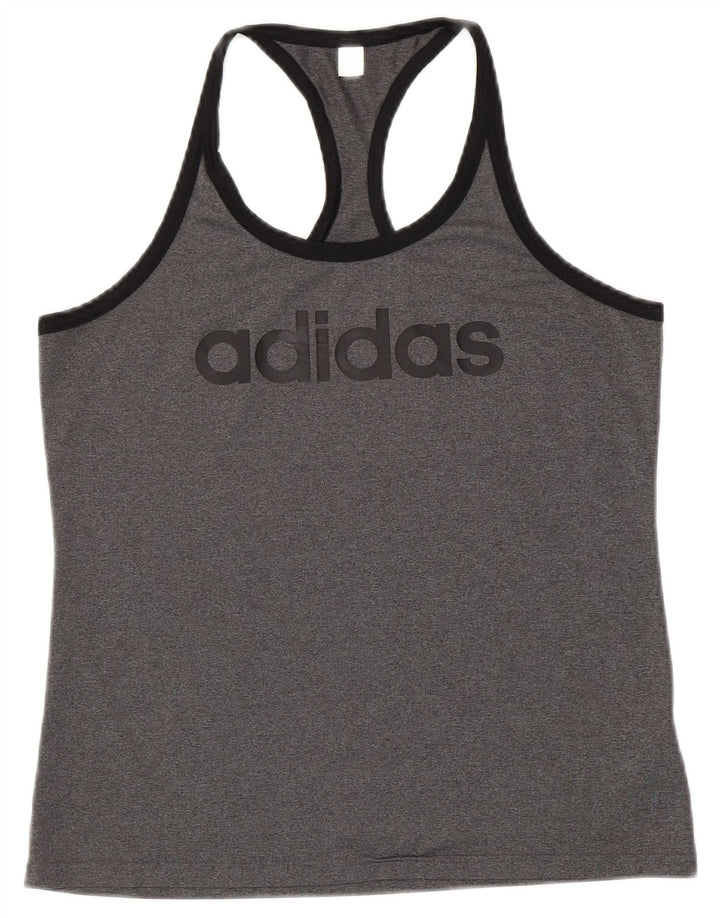 ADIDAS Womens Climalite Graphic Vest Top UK 12/14 Medium Grey Polyester
