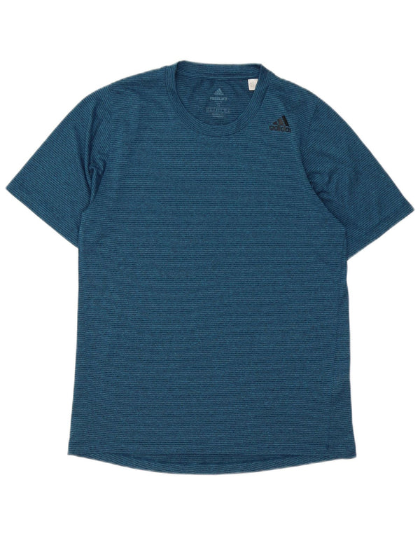 Adidas Mens Climalite T-Shirt Top Small Navy Blue Striped Polyester