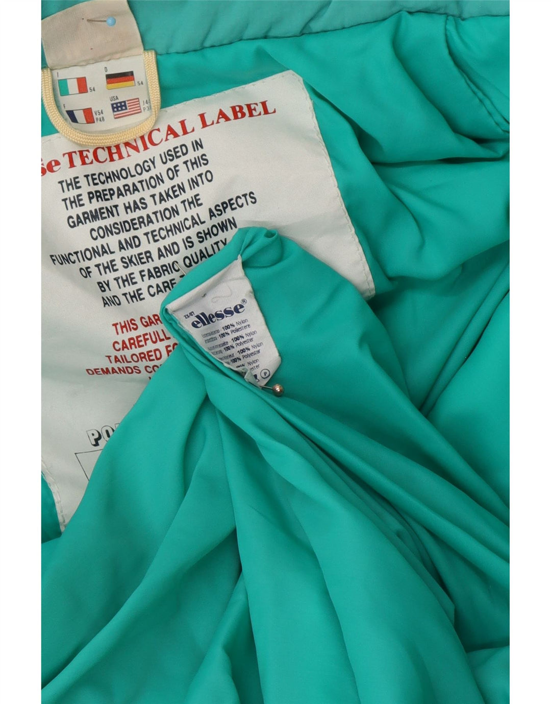 ELLESSE Mens Padded Jacket IT 54 2XL Turquoise Nylon 80s