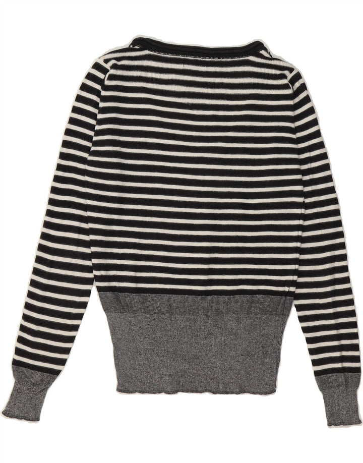 LEVI'S Womens V-Neck Jumper Sweater UK 14 Medium Black Striped Vintage Levi's and Second-Hand Levi's from Messina Hembry 