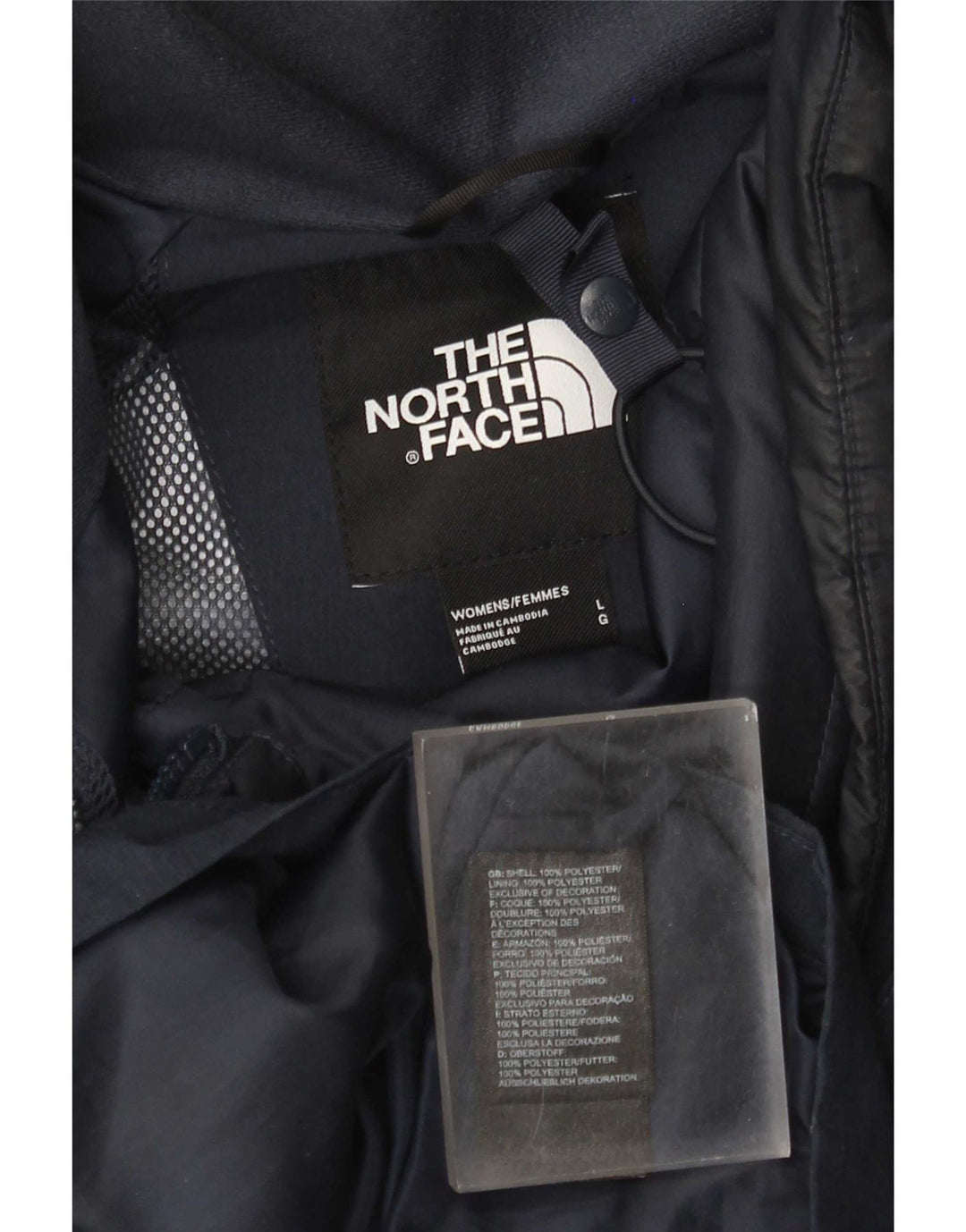 The North Face Womens Hooded Rain Jacket UK 16 Large Navy Blue Polyester