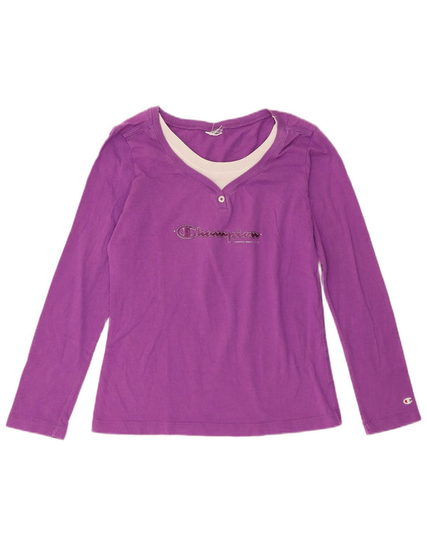 Champion Womens Graphic Top Long Sleeve UK 10 Small Purple Colourblock
