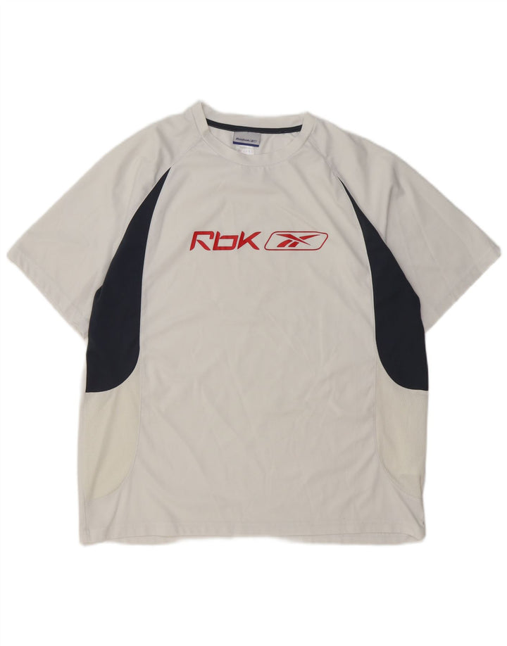 REEBOK Mens Graphic T-Shirt Top XL White Colourblock