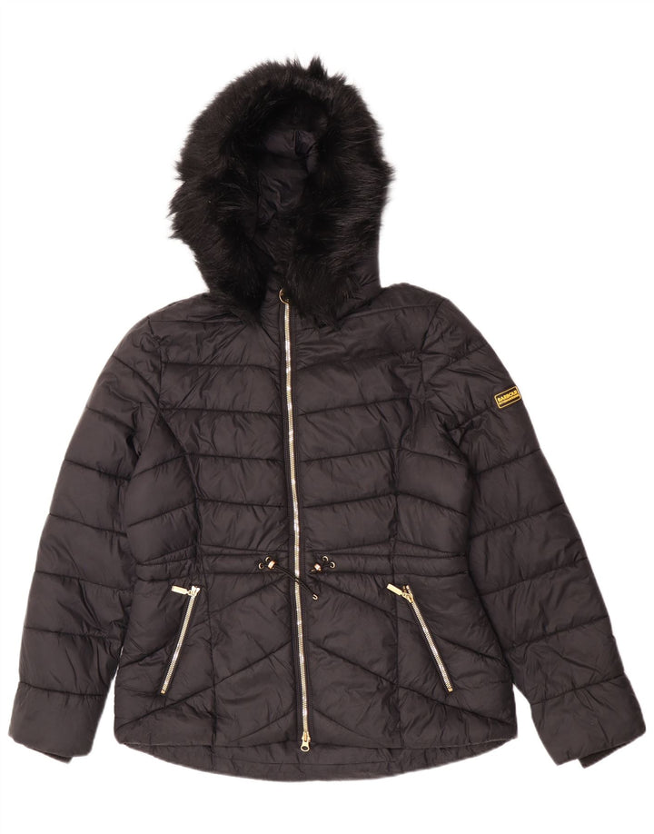 Barbour Womens Hooded Padded Jacket UK 14 Large Black Polyamide