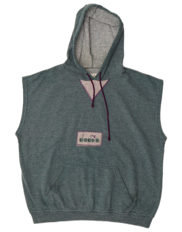 DIADORA Mens Sleeveless Hoodie Jumper Large Blue Cotton
