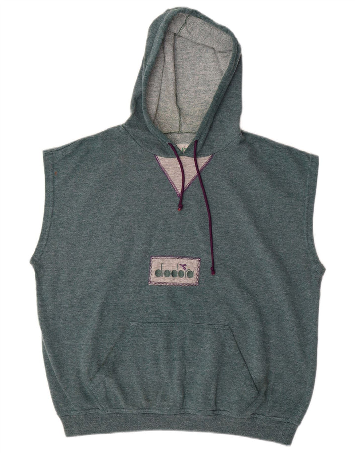 DIADORA Mens Sleeveless Hoodie Jumper Large Blue Cotton