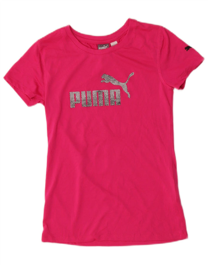 PUMA Girls Graphic T-Shirt Top 12-13 Years Large Pink Polyester