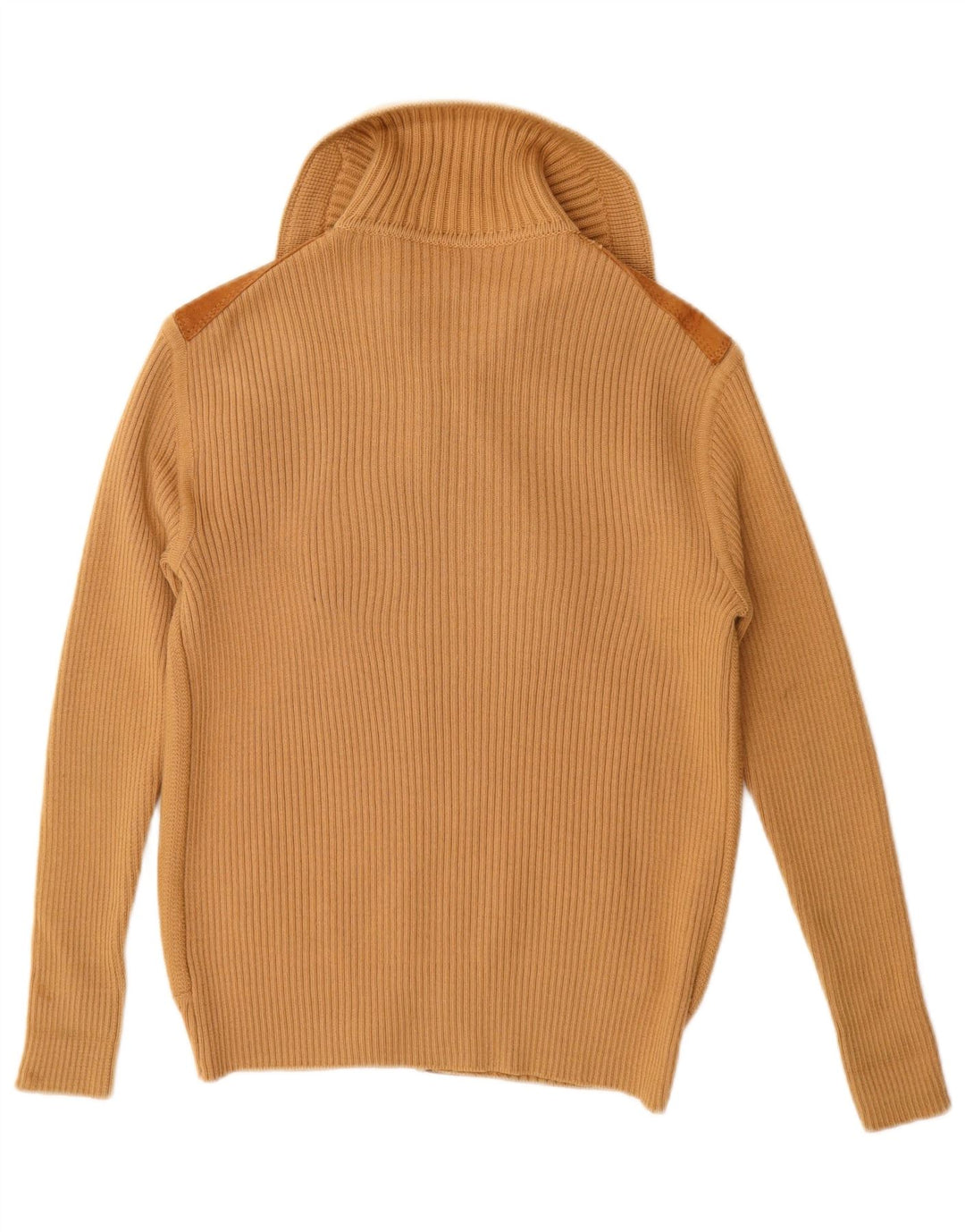 VINTAGE Womens Suede Cardigan Sweater UK 12 Medium Beige Colourblock