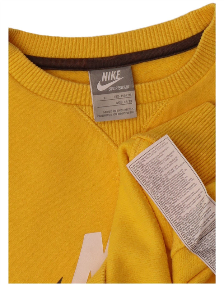 Nike Boys Graphic Sweatshirt Jumper 12-13 Years Large Yellow Cotton