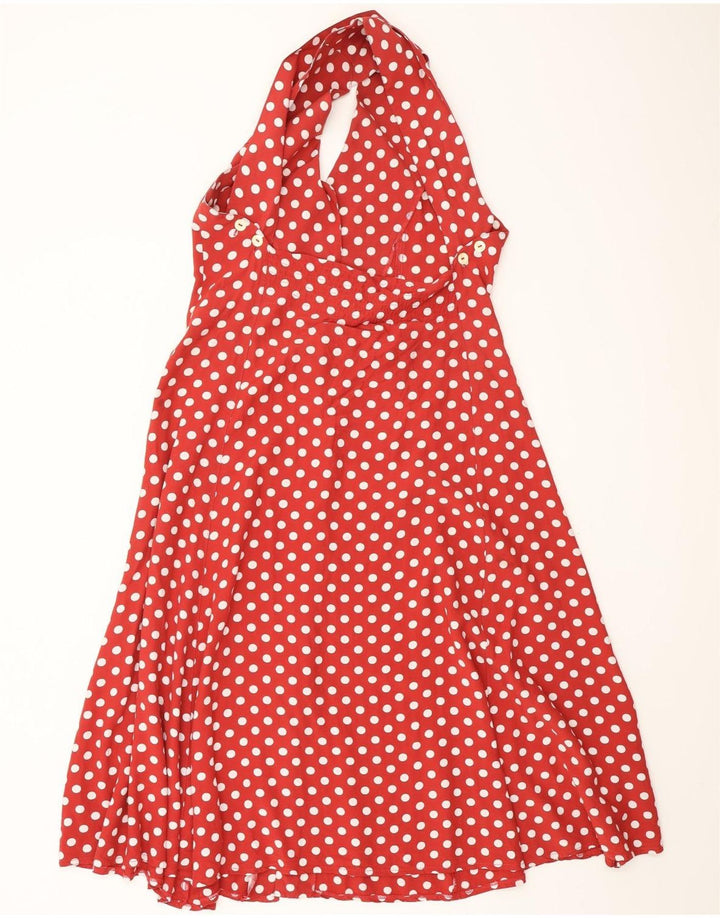 VINTAGE Womens Halter Swing Dress EU 38 Medium Burgundy Polka Dot Viscose
