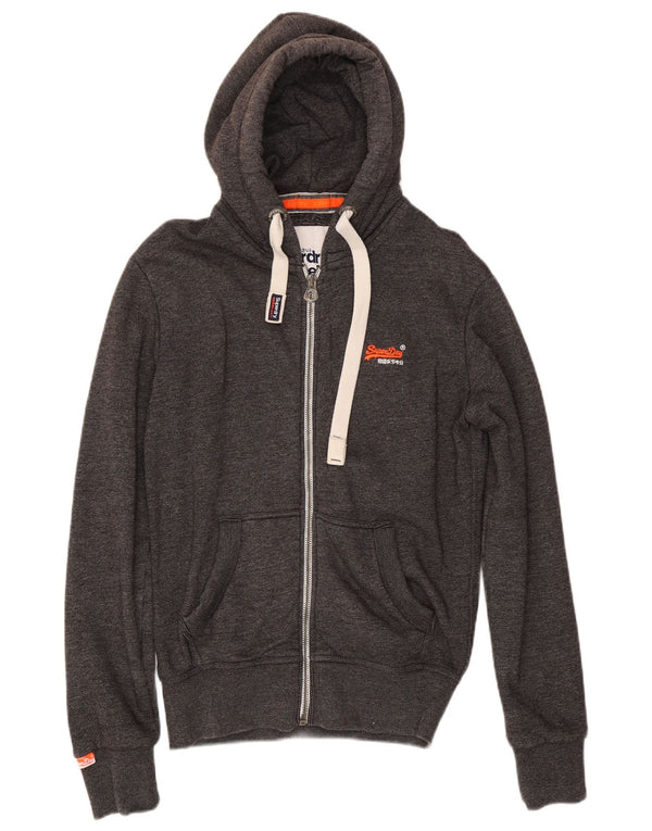 Superdry Mens Zip Hoodie Sweater Small Grey Cotton