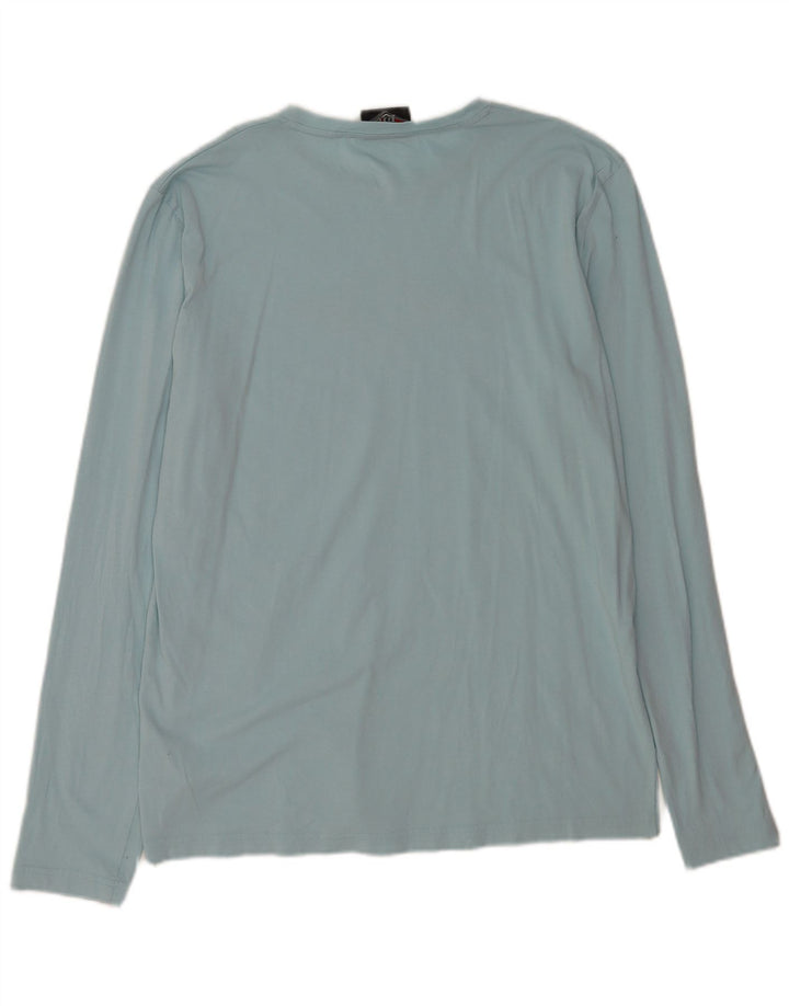 Bear Mens Graphic Top Long Sleeve Large Blue Cotton