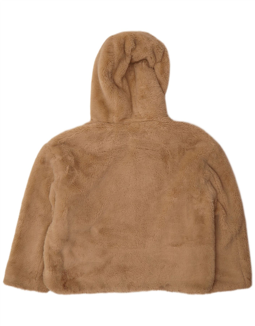 Zara Womens Teddy Bear Hooded Bomber Jacket UK 14 Medium Beige Polyester