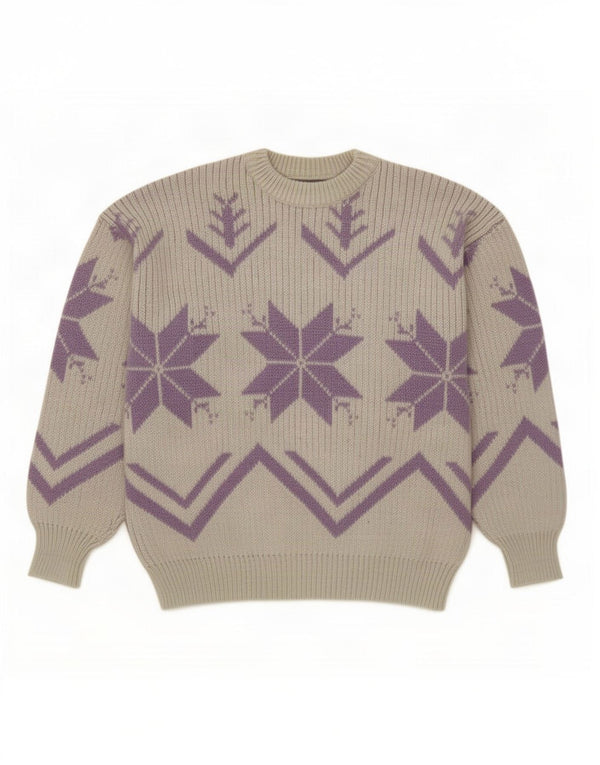 Vintage Womens Crew Neck Jumper Sweater UK 16 Large Blue Fair Isle