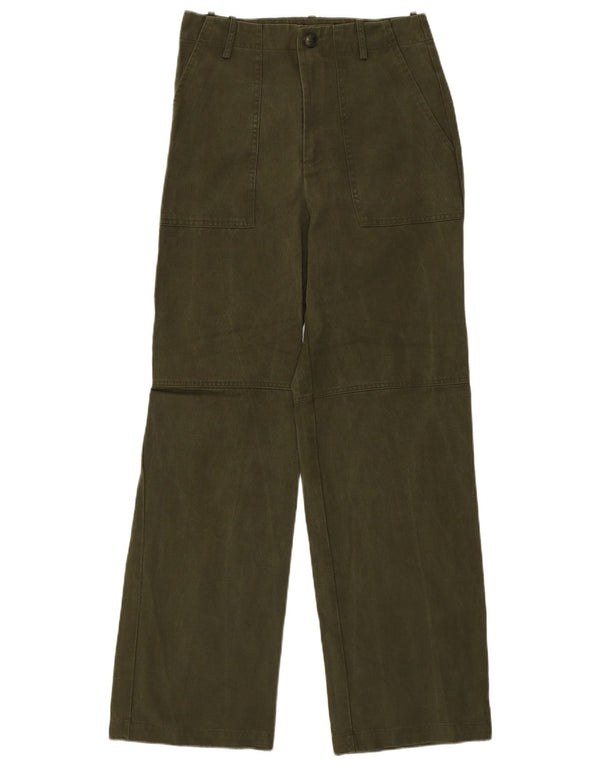 Zara Womens High Waist Wide Leg Trousers Small W26 L30 Khaki Cotton