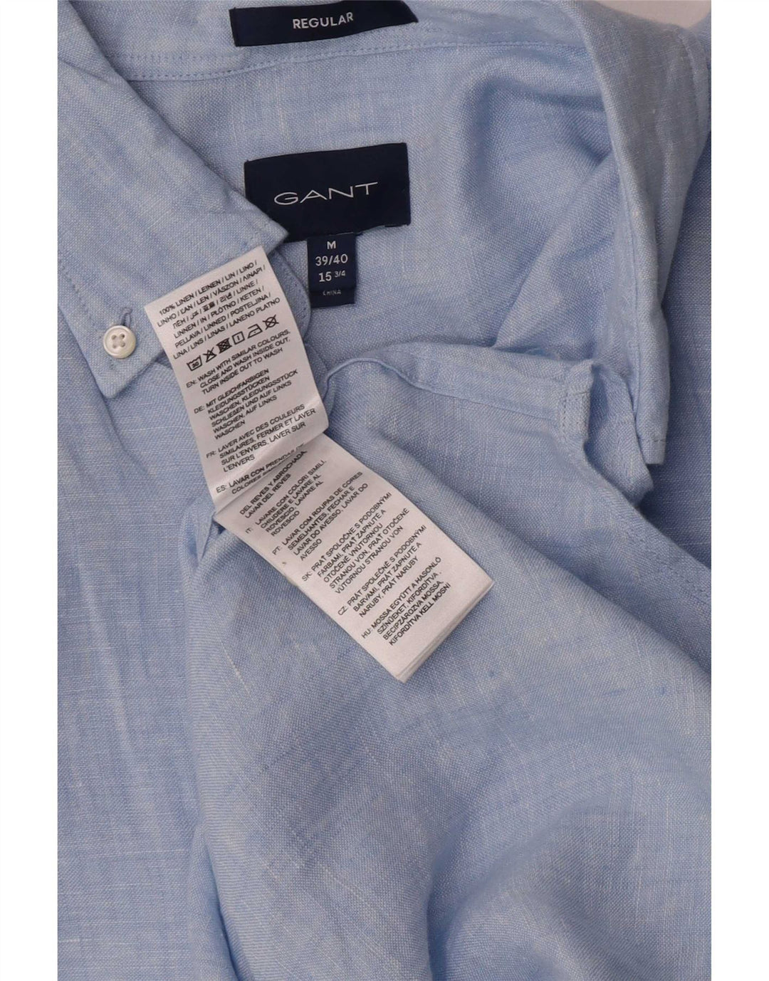 Gant Mens Regular Fit Shirt Size 39/40 15 1/2 Medium Blue Linen