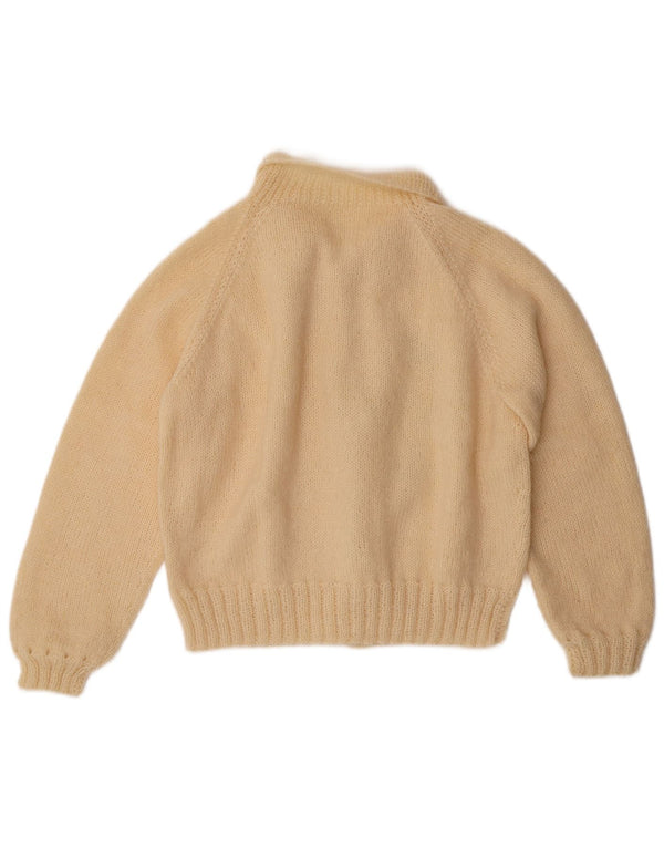 Vintage Womens Crop Cardigan Sweater UK 14 Medium Beige Floral