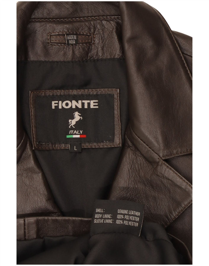 Fionte Womens 4 Button Leather Blazer Jacket UK 16 Large Brown Leather