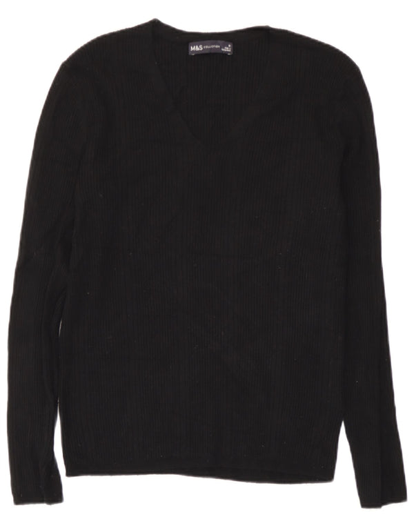 Marks & Spencer Womens Top Long Sleeve UK 10 Small Black Striped Viscose