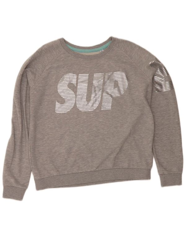 Superdry Womens Graphic Sweatshirt Jumper UK 16 Large Grey Flecked