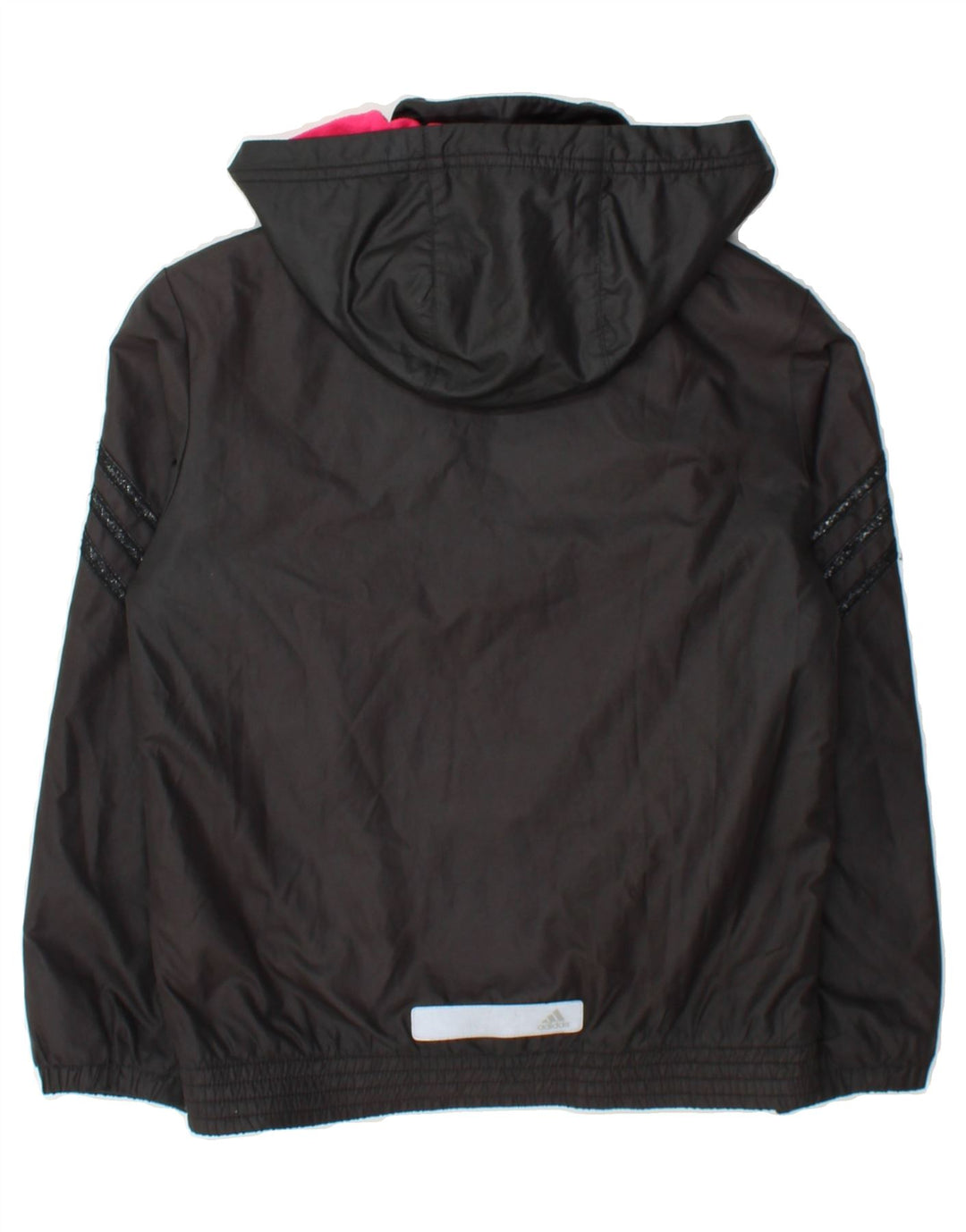 ADIDAS Boys Hooded Windbreaker Jacket 7-8 Years Black Polyester Vintage Adidas and Second-Hand Adidas from Messina Hembry 