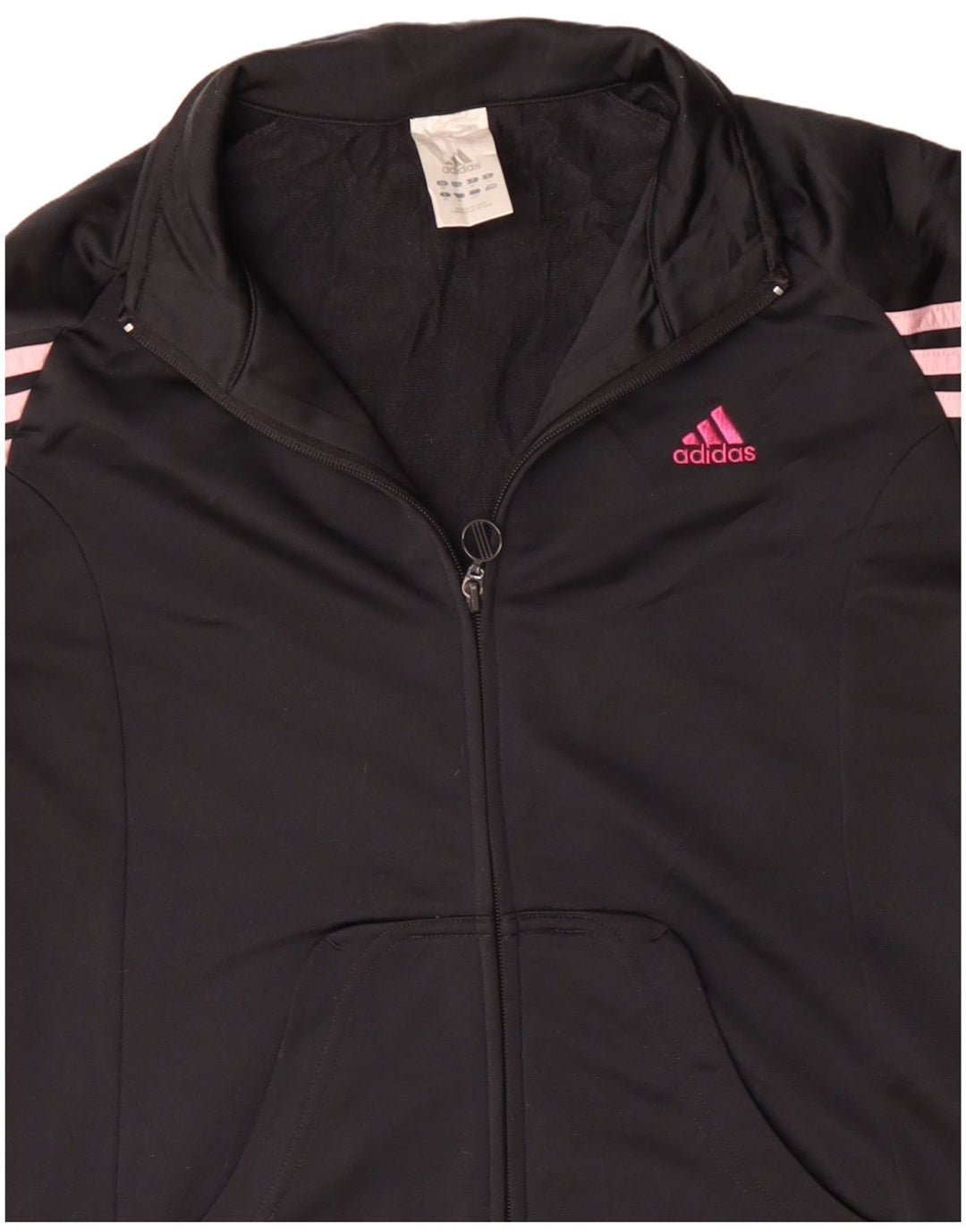 ADIDAS Womens Tracksuit Top Jacket UK 14 Medium Black Polyester