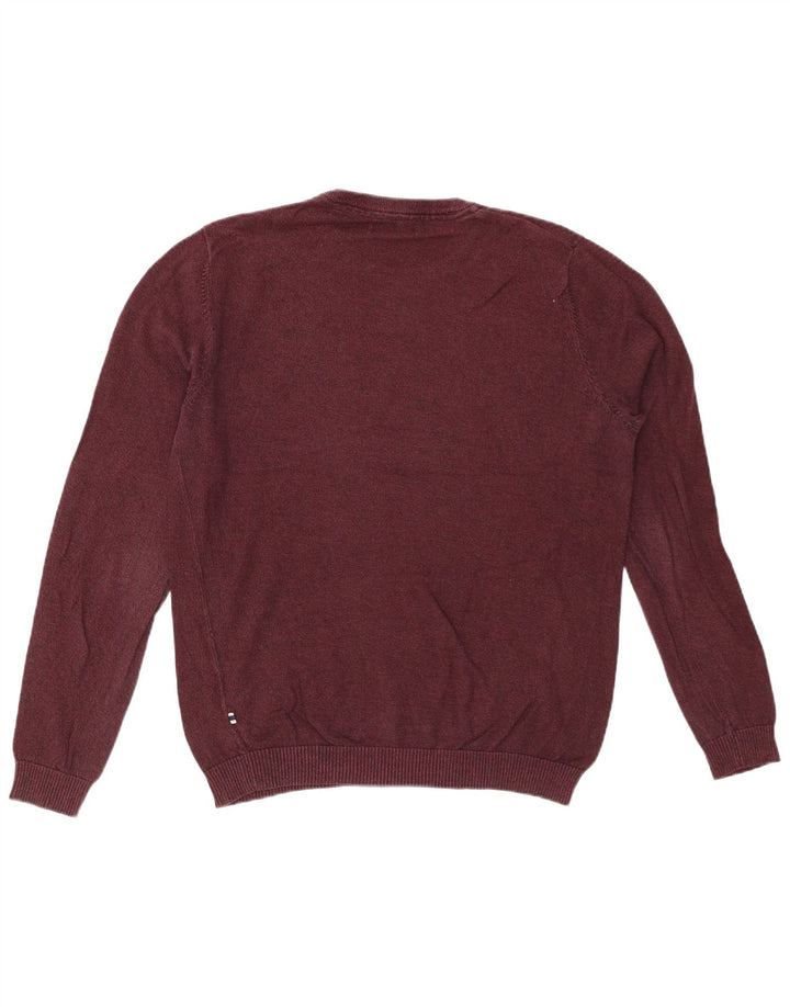 JACK & JONES Mens Crew Neck Jumper Sweater Medium Burgundy Cotton