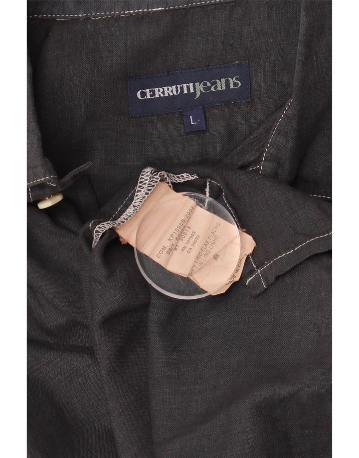 Cerruti Mens Short Sleeve Shirt Large Navy Blue Flax