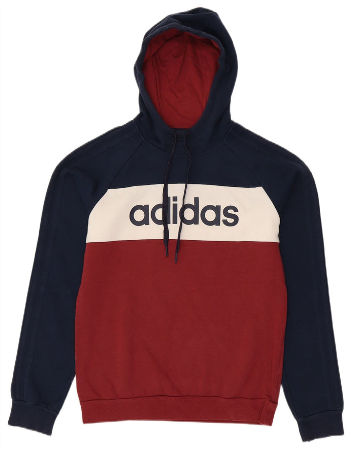 ADIDAS Mens Graphic Hoodie Jumper Small Navy Blue Colourblock