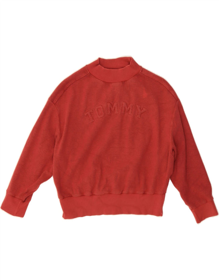 TOMMY HILFIGER Womens Oversized Graphic Sweatshirt Jumper UK 10 Small Red Vintage Tommy Hilfiger and Second-Hand Tommy Hilfiger from Messina Hembry 
