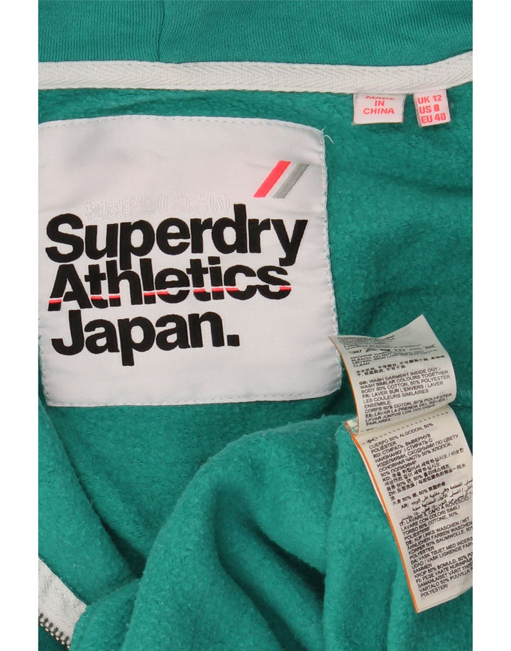 SUPERDRY Womens Zip Hoodie Sweater UK 12 Medium Green Cotton