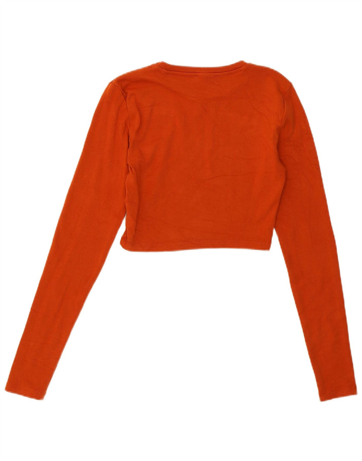 Zara Womens Crop Top Long Sleeve UK 12 Medium Brown Cotton