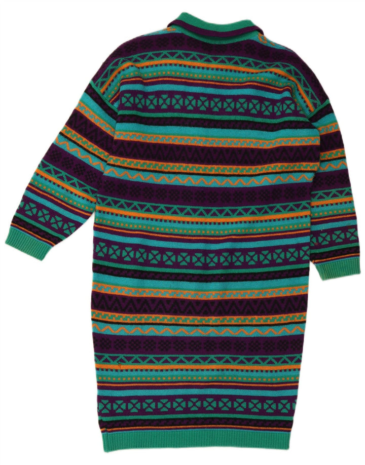 STEFANEL Womens Knit Long Sleeve Polo Dress UK 14 Medium Green Geometric