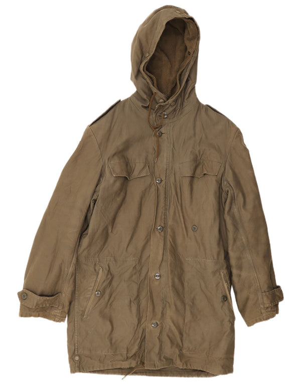 Vintage Mens Military Hooded Sherpa Parka Jacket UK 36 Small Khaki Cotton