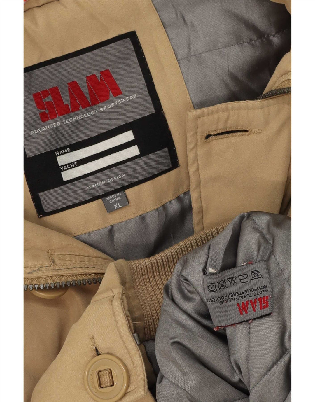 Slam Mens Hooded Bomber Jacket UK 42 XL Beige Polyester