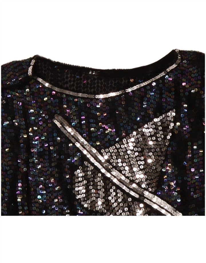 VINTAGE Womens Graphic Blouse Top UK 14 Large Black Flecked Heart