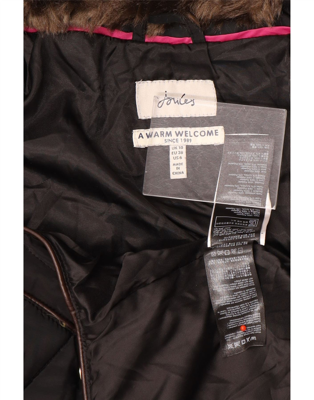 Joules Womens Hooded Padded Jacket UK 10 Small Black Polyester