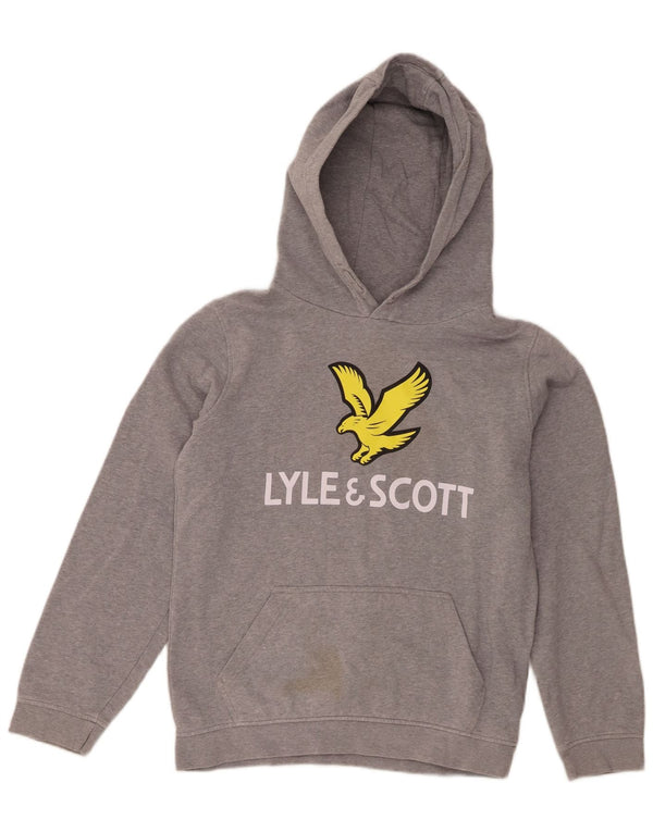 Lyle & Scott Boys Graphic Hoodie Jumper 14-15 Years Grey Cotton