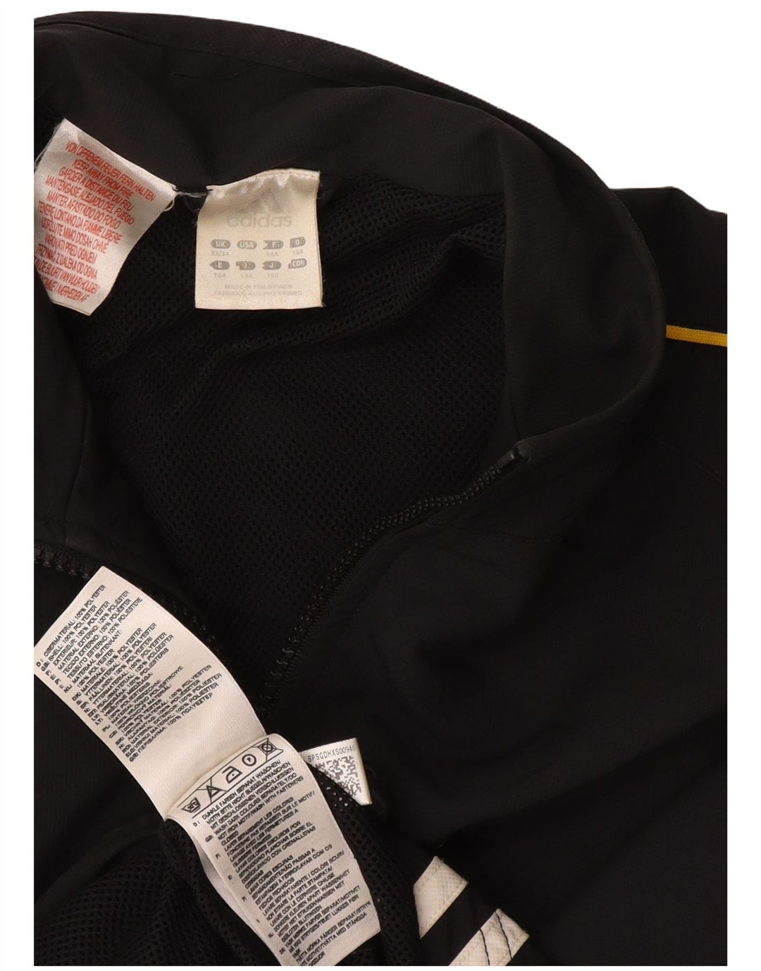 ADIDAS Boys Tracksuit Top Jacket 13-14 Years Black Polyester