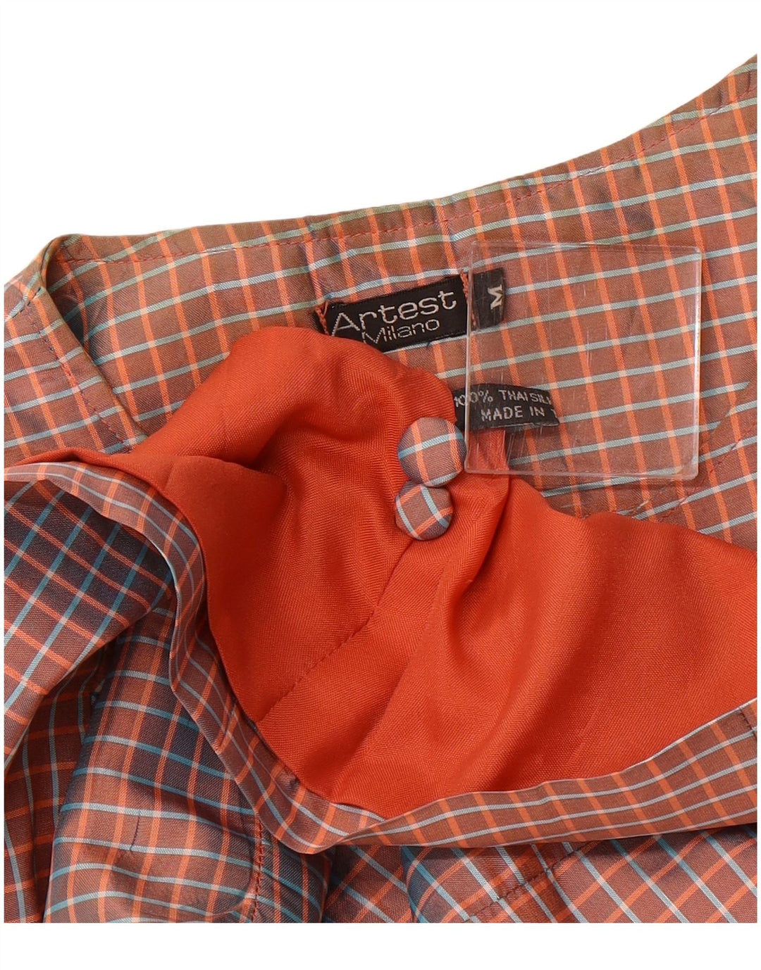 VINTAGE Womens 5 Button Blazer Jacket UK 12 Medium Orange Check Silk