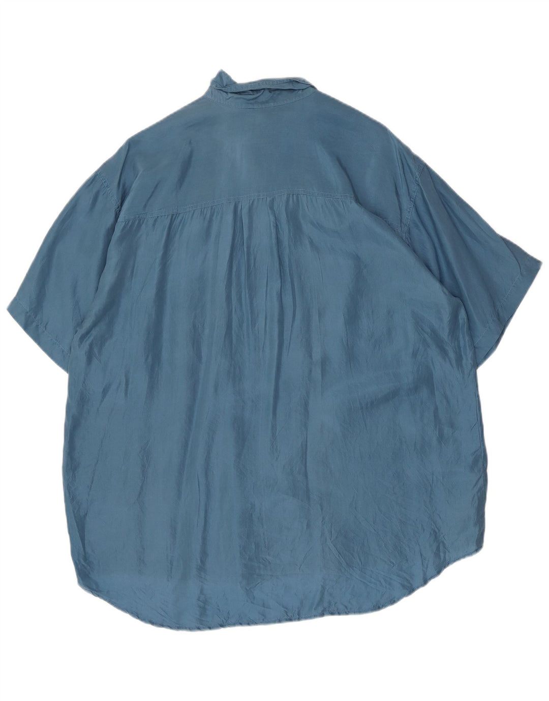 Vintage Mens Short Sleeve Shirt Large Blue Silk