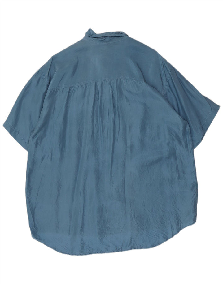Vintage Mens Short Sleeve Shirt Large Blue Silk