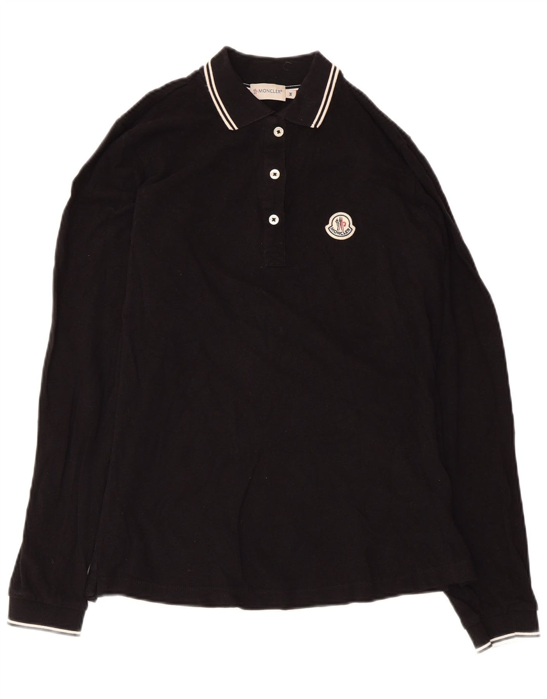 MONCLER Womens Long Sleeve Polo Shirt UK 12 Medium Black Cotton