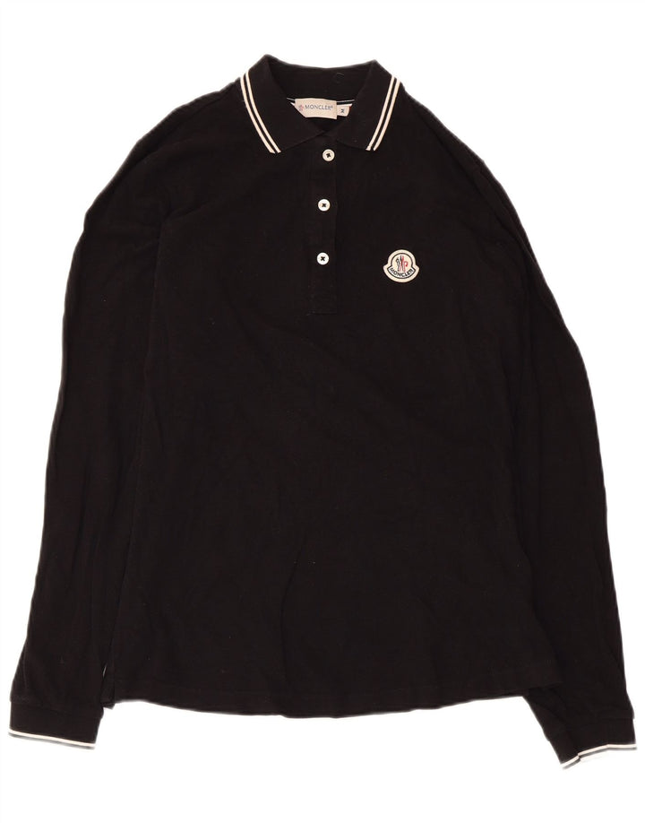 MONCLER Womens Long Sleeve Polo Shirt UK 12 Medium Black Cotton