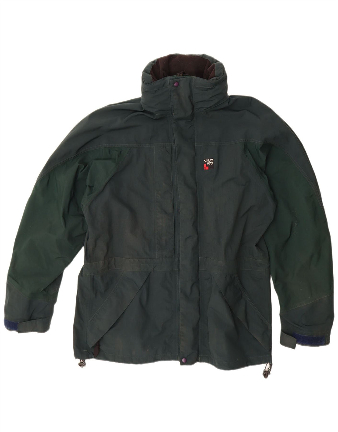 SPRAYWAY Mens Hooded Rain Jacket UK 38 Medium Green Polyamide